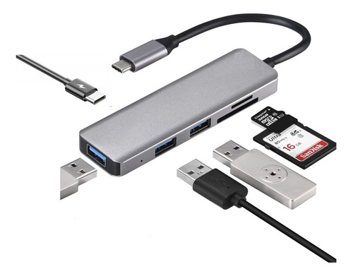 Imagen 2 de 2 de Hub Usb Tipo C X 3 Ptos Usb 3.1 + 1 Usb-c + Sd-microsd Havit