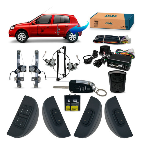 Kit Vidro Elétrico Clio Sedan 4 Portas + Alarme C/chave