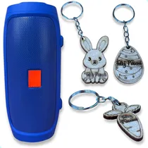 Comprar Caixa De Som Bluetooth Potente Sem Fio E 3 Chaveiros Páscoa Cm3 Azul E 3 Chaveiros