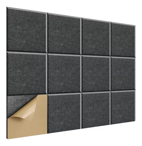 Paquete de 18 paneles acústicos de insonorización color negro, 12 x 12 x  0.4 pulgadas, decoración de pared, amortiguación de sonido de alta  densidad