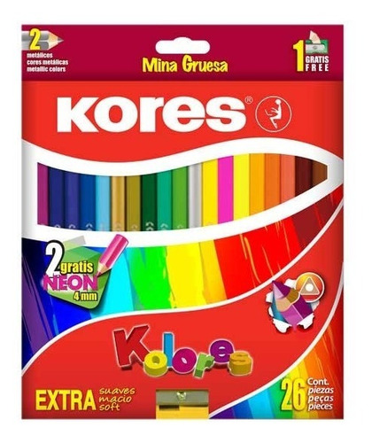 Colores Surtidos Kores Forma Triangular Madera Caja 26 Pz