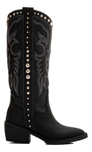 Botas Texanas Mujer Cuero Taco Medio Tachas Bordados Herol
