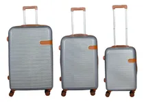 Comprar Set Valijas Rigidas Para Viaje Con Ruedas Giratorias 360 Grados, Fuelle Extensible Y Candado Empotrado - Kit Valijas Rigidas Color Plata Con Detalles Simil Cuero - Valijas 28''+24''+20'' - Baide Ma4-b