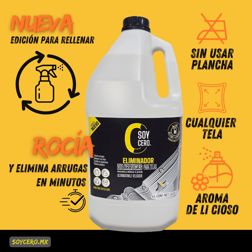 Soy Cero Arrugas, Eliminador De Arrugas Para Telas, 4l