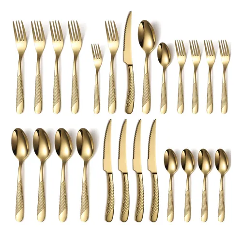 comprar Juego De Cubiertos Juego De Cubiertos Dorados De Acero Inoxi