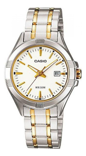 Reloj Análogo Casio Ltp-1308sg-7avdf Resistente Al Agua Color de la correa Plateado Color del bisel Plateado Color del fondo Blanco