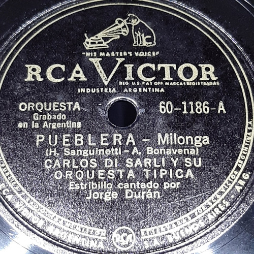 Pasta Carlos Di Sarli Orq Tipica Jorge Duran Rca Victor C525