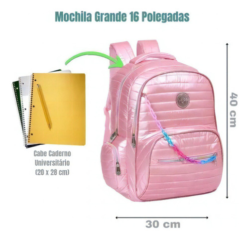 Mochila E Estojo Infantil Escolar Grande Feminina De Costas Cor Rosa