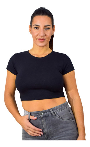 Crop Top Mujer Manga Corta Algodón Con Lycra 