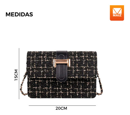 Bolsa Mano Bandolera Crossbody Cadena Elegante Moda Mujer Color Negro Diseño De La Tela Rayas
