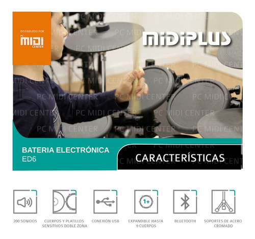Imagen 4 de 8 de Batería Electrónica Midiplus Ed6 5 Cuerpos 3 Platos Promo