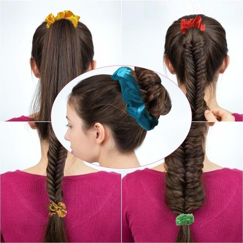 Imagen 6 de 6 de Ligas Para Cabello Scrunchies De Satén 46 Colores