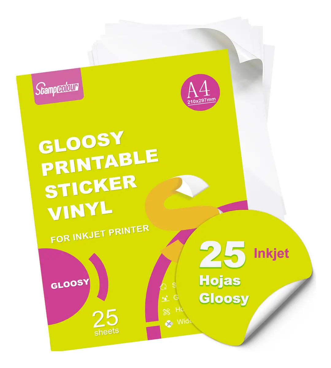 Vinil Adhesivo Para Impresión Inkjet A4 25 Hojas Blanco Gloosy Stampcolour