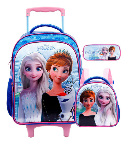 Kit Escolar Frozen Mochila De Rodas G + Lancheira + Estojo