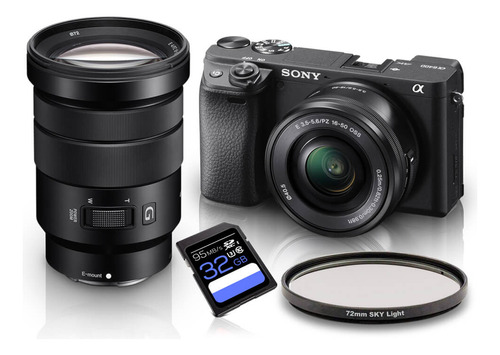 Kit sin espejo Sony A6400 y lentes Sony E 16-50 mm E Pz 18-10, color negro