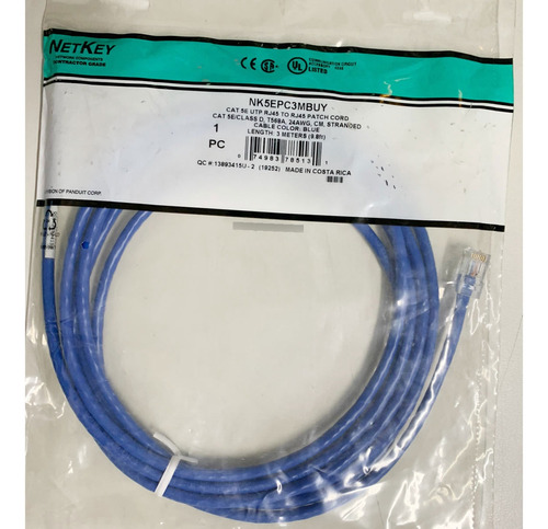 Cabo De Rede Patch Cord Ethernet Cat 5e Utp Class D Azul 3m