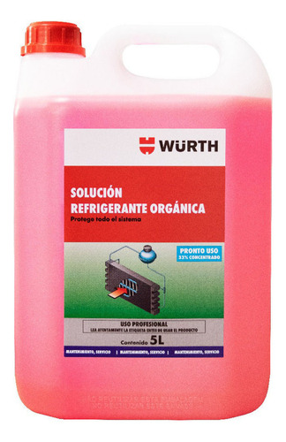 Refrigerante Anticongelante Würth 33% 5l Rosado Orgánico