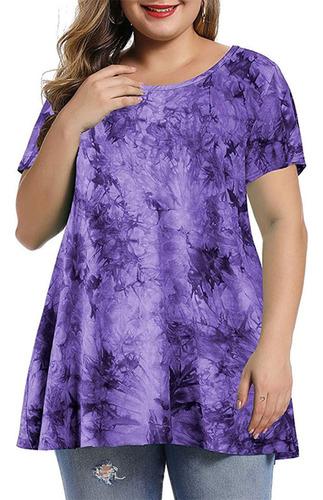 Camiseta Casual Morada Para Mujer Con Estampado Floral Y Vin