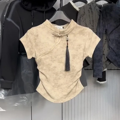 Camiseta De Estilo Chino Para Mujer, Mezcla De Algodón, Dise