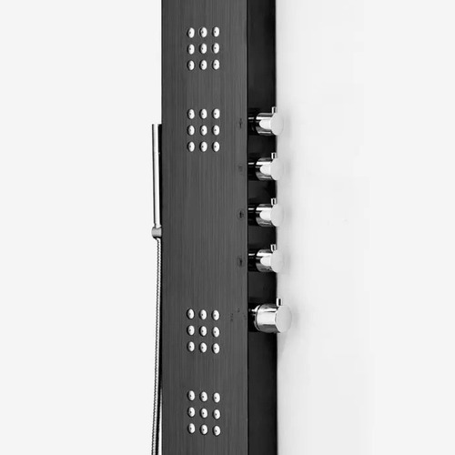 Ducha Vertical Com Hidromassagem Cascata Led Preto Escovado