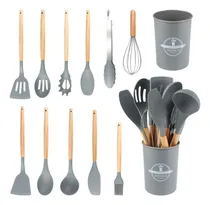 Comprar Set X12 Utensilios Cocina Silicona Mango Madera Base Cocina 