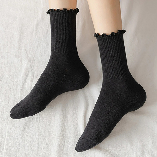 Ya 5 Pares De Calcetines De Algodón Con Volantes, De Tubo