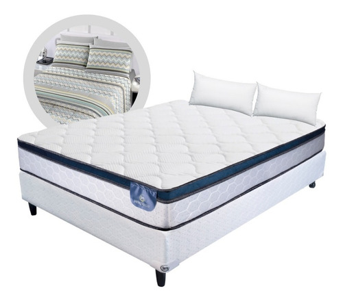 Sommier + Colchon 2p 140 Serta Florida + Sabana + Almohadas