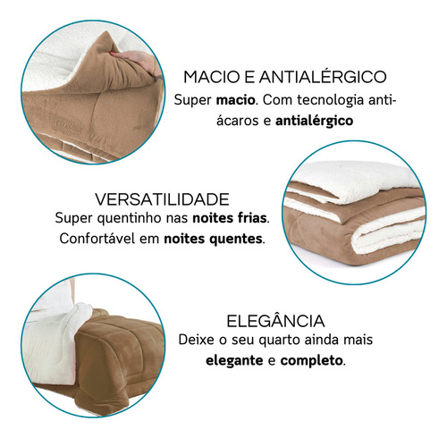 Coberdrom Casal Edredom Sherpa Dupla Face 2,40m X 2,20m Frio Cor Cáqui Armazem Dos Enxovais