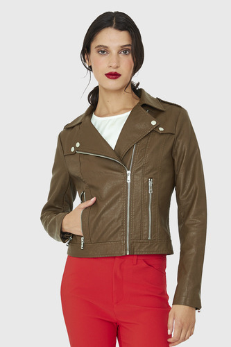 Chaqueta Biker Ecocuero Corta Café Nicopoly