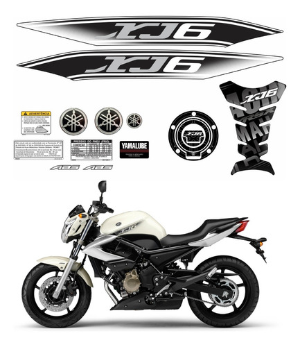 Kit Adesivos + Tankpad E Bocal Para Yamaha Xj6 2011-12 13524 Cor Preto