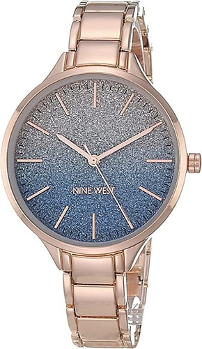 Reloj Nine West Dama Color Oro Rosa Glitter 36mm Nw/2336blrg