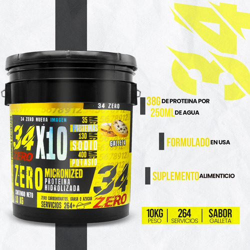 34 Zero Proteína Hidrolizada 10kg 264 Servs Varios Sabores Galleta