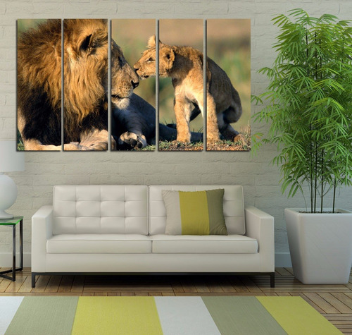 Cuadro 60x100cm Leon Kiss Beso Cria Animales