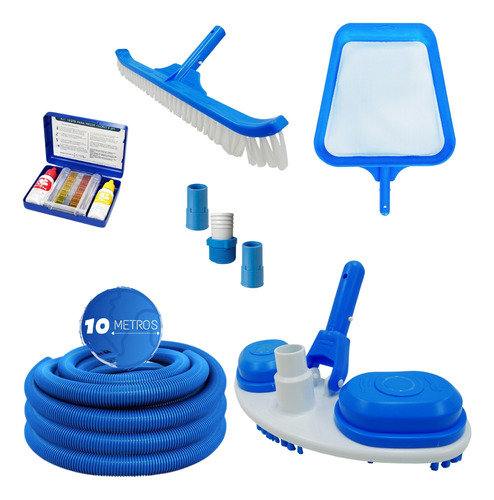 Kit Limpeza Piscina Aspirador Peneira Escova Adaptador