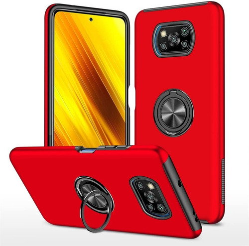 Funda De Teléfono Para Xiaomi Poco X3 Pro Rojo 360° Rotatioo