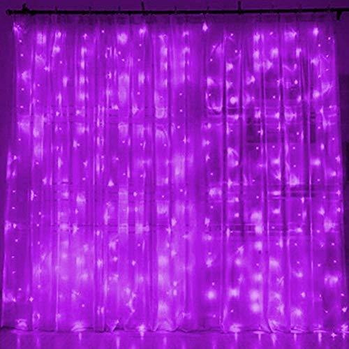 Luces Estilo Cortina Color Morado 300leds Con 8 Modos De Luz