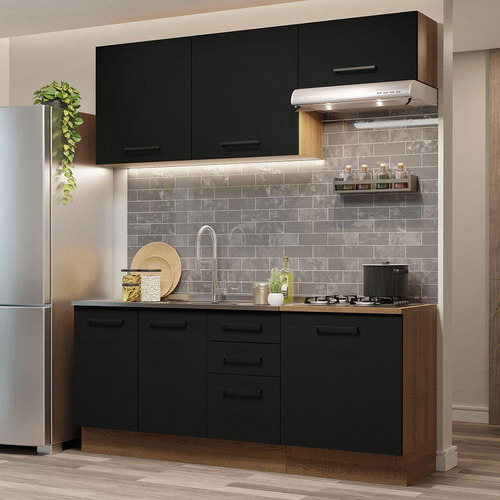 Cozinha Completa Madesa Agata 180003 C Armár Balc S Tampo Rp Cor Rustic/Preto