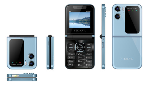 Yeemovil Y2000 Celular Plegable 4g Dual Sim + 2 Sim Extra Desbloqueado Telcel At&t Movistar Bait Bluetooth Fm Linterna 2.4-azul Claro