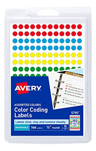 Avery Color Extraíble Codificación De Etiquetas, 0,25 Pulgad