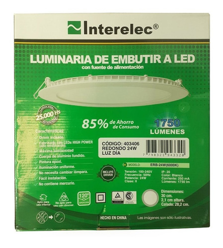 Imagen 6 de 9 de Panel Led Embutir Redondo 30cm Blanco 24w Interelec Luz Fria