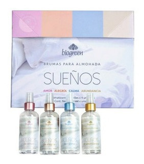 Set 4 Brumas Para Almohada Biogreen 100ml Amor Alegría Calma