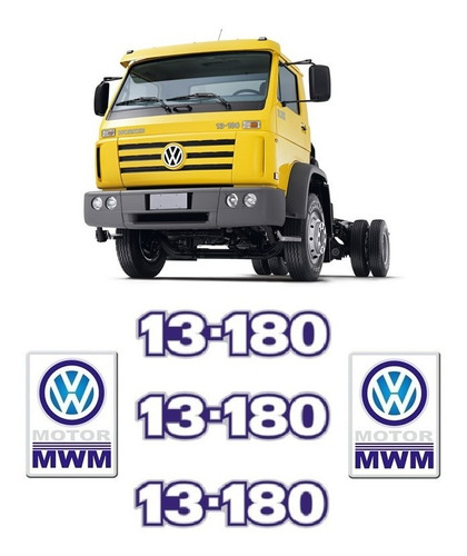 Emblema Caminhão Vw 13-180 Adesivo E Mwm Frontal Lateral 5pç