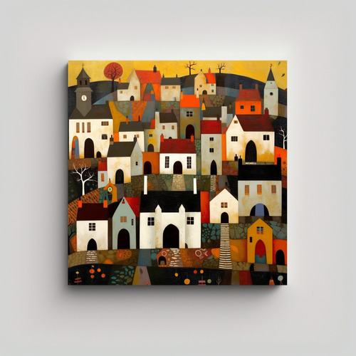 20x20cm Cuadro Decorativo Estilo George Birrell Pueblo Casti