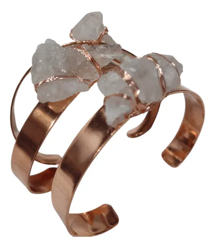 Pulsera Cobre Puro Con Cristal De Roca Natural