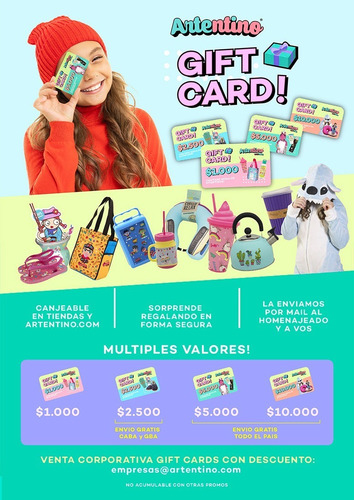 Imagen 3 de 5 de Gift Card Tarjeta Regalo A Domicilio Artentino Adultos Niños
