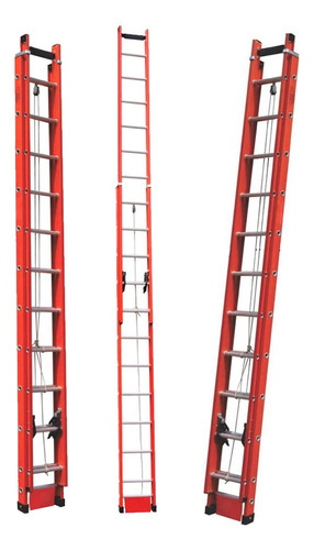 Escada Fibra 7,2m 24 Degraus Telefônia / Instalador Cor Vermelho