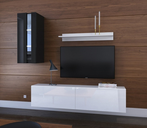 Modular Mueble Para Lcd/led Rack Mesa Tv Frente Brillante Color Blanco