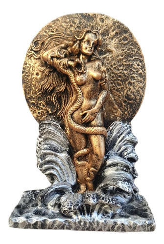 Estatueta Lilith Pequena Dourada Com Prata Em Resina 