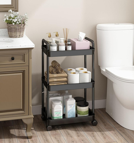 Carrito De Almacenamiento De 3 Niveles, Cocina, Baño, Negro
