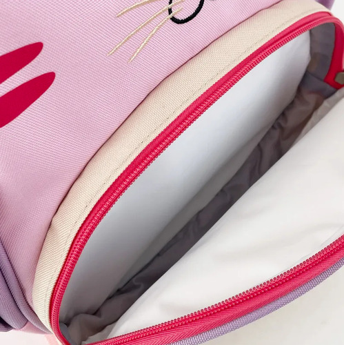 Mochila Infantil Petit Piá Lia: Compartimento Térmico Cor Rosa Desenho Do Tecido Gatinho